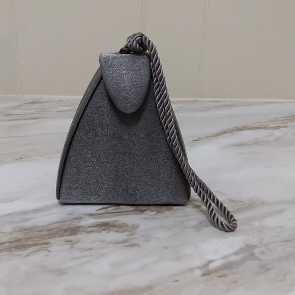 Triangle Pyramid Purse Wristlet Silver Gray Metallic Fabric - Picture 2 of 12